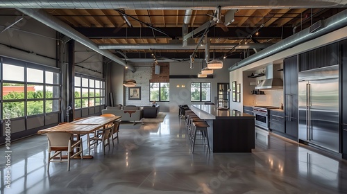 Sleek industrial loft with concrete floors