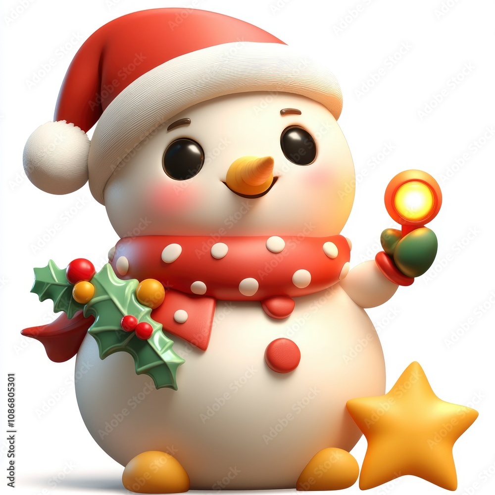 Adorable 3D Render of a Christmas Snowman Holding a Lantern Adorable 3D Render of a Christmas Snowman Holding a Lantern