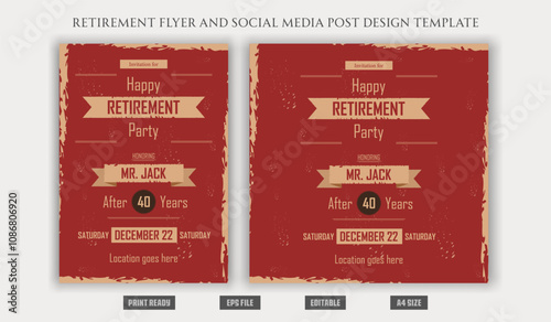 Happy Retirement party poster banner flyer brochure a4 design template social media post vintage old classic traditional vector elements custom celebration festive holiday icon decorate edit rgb print