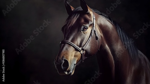 Majestic Wild Horse Portrait with Dramatic Lighting in Natural Habitat photo