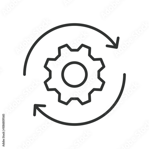 Gear rotation, icon in line design. Gear, rotation, mechanism, motion, system, engineering, machinery on white background vector. Gear rotation editable stroke icon