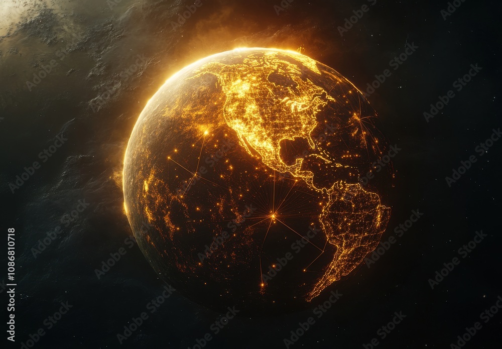 custom made wallpaper toronto digitalStunning Night View of Earth Illuminated by Urban Lights and Connections, Showcasing the Integration of Technology and Nature from Space Perspective