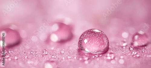 Macro Photography of Tiny Water Droplets on a Delicate Pink Surface with a Soft Focus