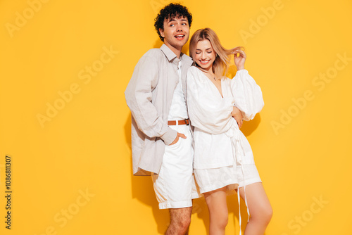 Obraz na plátně Happy beautiful romantic teenage couple