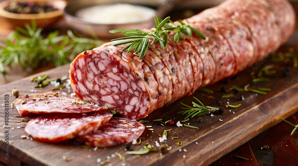 Standard Italian salami flavored with herbs and spices Standard Italian salami flavored with herbs and spices