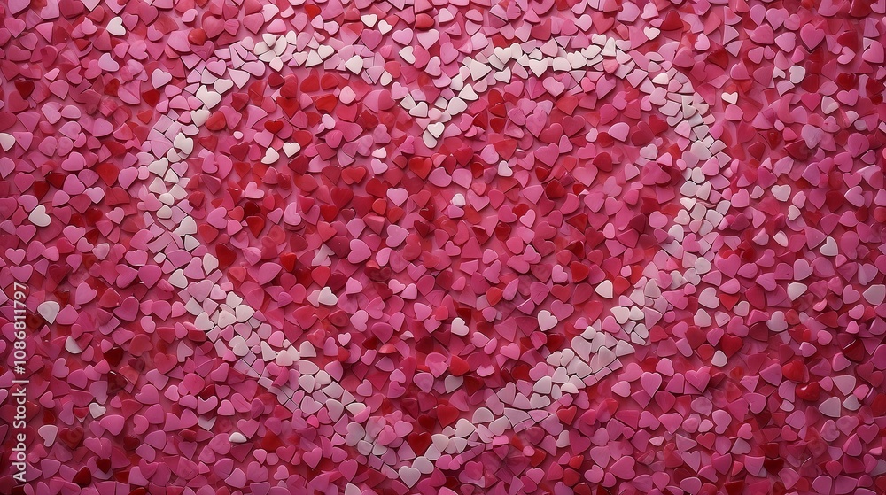 Festive heart-shaped design with pink and white hearts background Festive heart-shaped design with pink and white hearts background