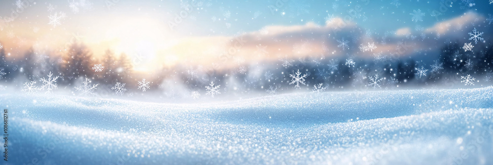 A serene snowy landscape featuring gently falling snowflakes and a pale blue sky, perfect for winter promotions, Christmas designs, or tranquil seasonal greetings. A serene snowy landscape featuring gently falling snowflakes and a pale blue sky, perfect for winter promotions, Christmas designs, or tranquil seasonal greetings.