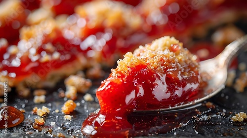 Strawberry honey filled linnen bread crumbs with a marmalade base photo