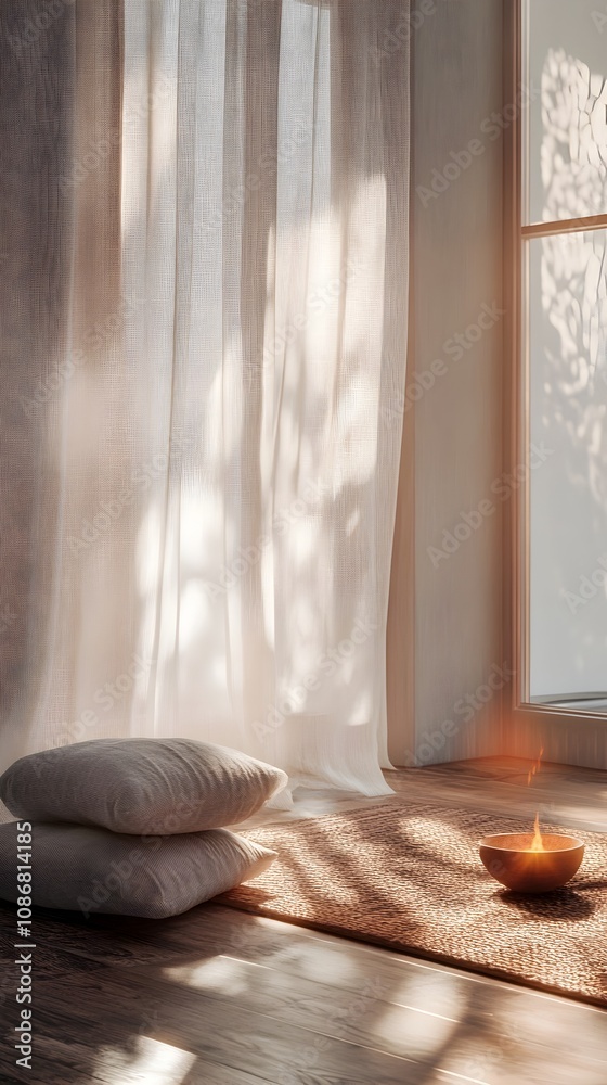 Serene Meditation Space with Soft Lighting and Peaceful Ambiance Serene Meditation Space with Soft Lighting and Peaceful Ambiance