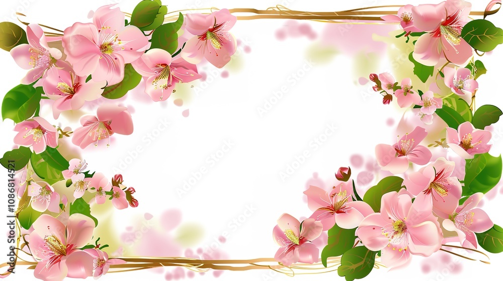 Fototapeta premium Cherry Blossom Petal Frame - a delicate and enchanting visual. The cherry blossom petals create a beautiful frame that adds a touch of spring elegance.