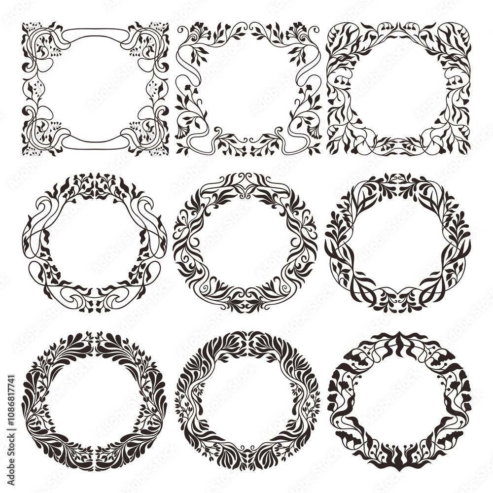 Art Nouveau floral frames. Decorative element. Vector. Art Nouveau floral frames. Decorative element. Vector.