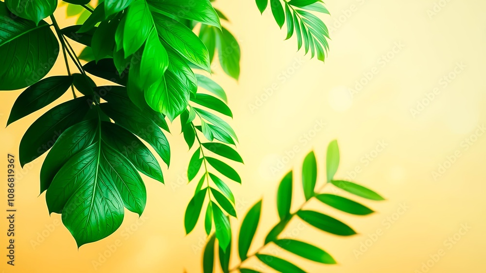 Bright Green Foliage with a Soft Peach Background, Capturing a Moment of Tranquility and Natural Beauty Bright Green Foliage with a Soft Peach Background, Capturing a Moment of Tranquility and Natural Beauty