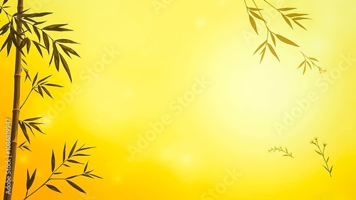 Wallpaper Mural A delicate silhouette of bamboo stalks against a warm, golden backdrop with scattered bokeh lights, ideal for a serene and peaceful design aesthetic. Torontodigital.ca