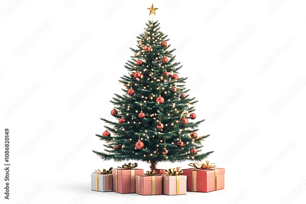 Christmas tree with presents isolated on a white background Christmas tree with presents isolated on a white background