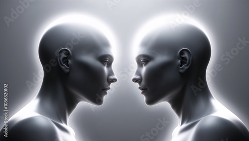 A luminous profile of two bald figures facing each other, symbolizing hope and connection on World Cancer Day