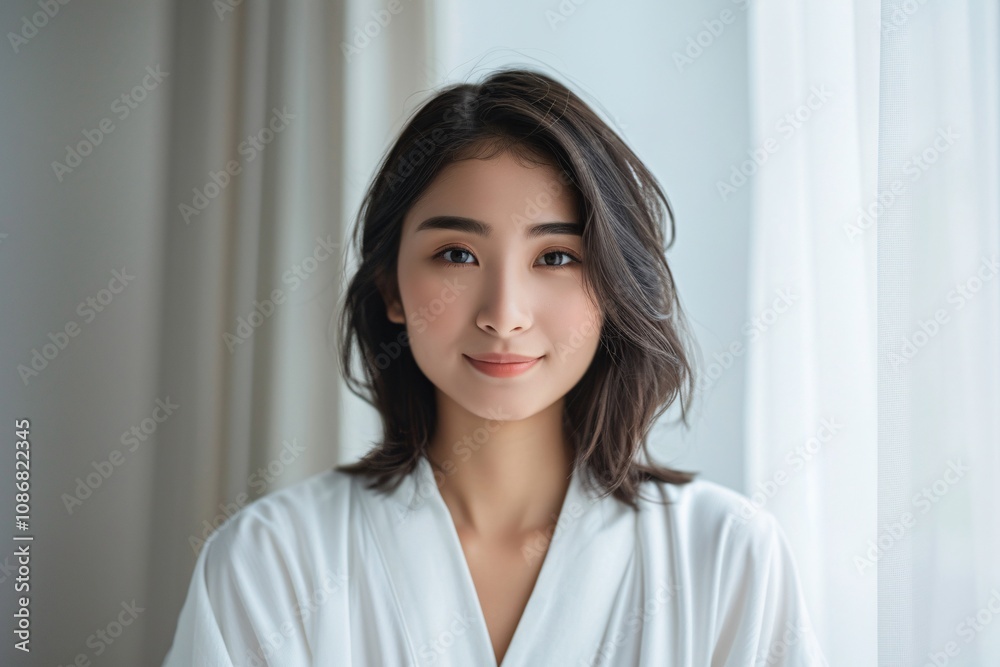 South East Asian woman with striking makeup and a trendy hairstyle. South East Asian woman with striking makeup and a trendy hairstyle.