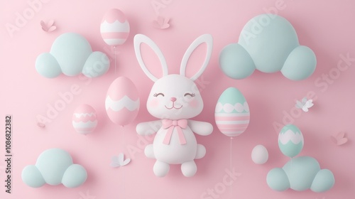 Easter bunny decoration pink background digital art playful atmosphere whimsical view holiday theme