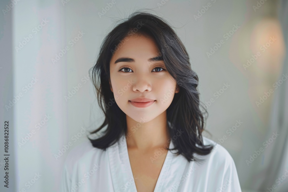 South East Asian woman with striking makeup and a trendy hairstyle. South East Asian woman with striking makeup and a trendy hairstyle.