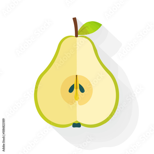 Simple flat 2D icon sliced pear isolated on a transparent background, vector, flat design, animation design, vector, flat design, animation design, simple flat 2D icon design, 2d flat simple design
