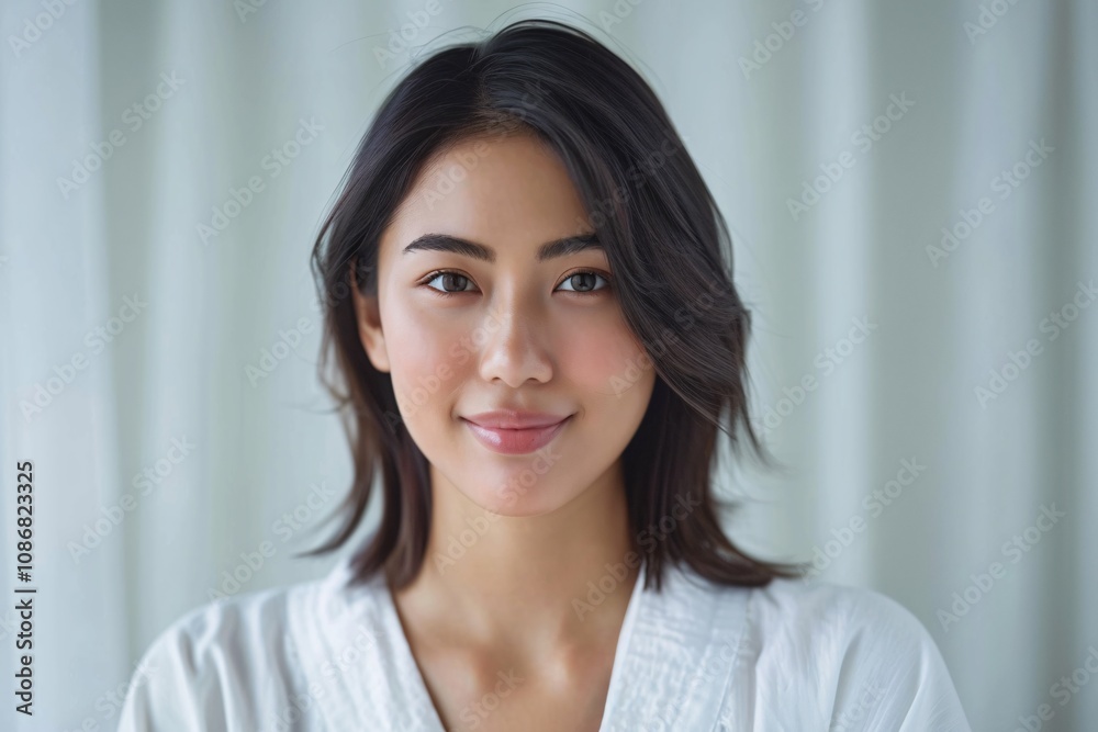South East Asian woman with striking makeup and a trendy hairstyle. South East Asian woman with striking makeup and a trendy hairstyle.