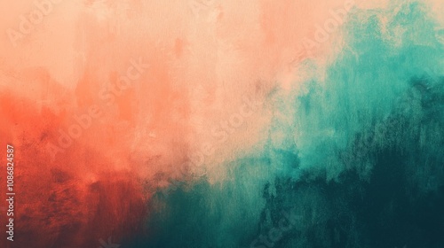 Abstract soft red and teal watercolor gradient texture blending on canvas photo