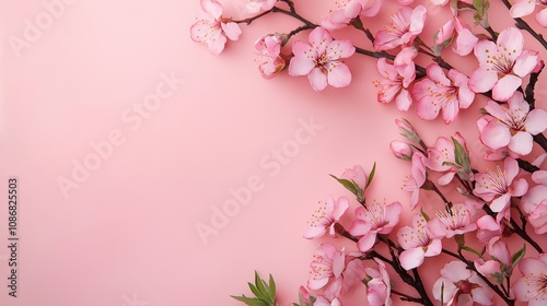 Beautiful soft pink cherry blossoms on a pastel background for spring season photo