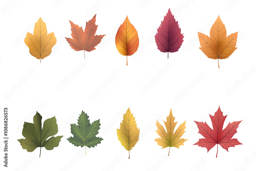 Fototapeta premium Autumn leaves isolated on white background, cut out png.