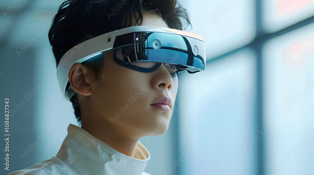 Young Chinese man wearing futuristic glasses Young Chinese man wearing futuristic glasses