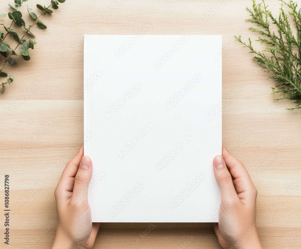 Fototapeta premium Blank Paper Mockup on Wooden Table