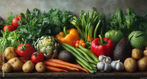 Festive Thanksgiving spread with colorful seasonal vegetables, featuring carrots, artichokes, green beans, and vibrant produce, captured in stunning detail.