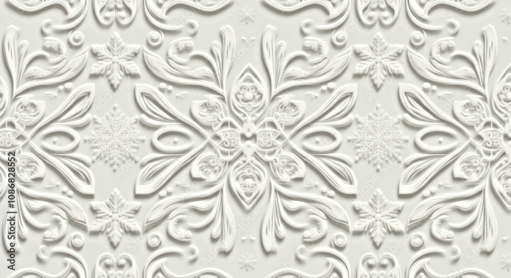 Intricate White Floral Pattern Wallpaper with Ornate Symmetrical Design Intricate White Floral Pattern Wallpaper with Ornate Symmetrical Design