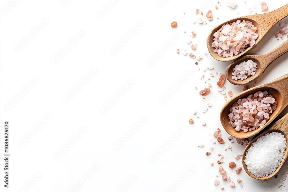 Photo of natural spa tools with pink salt on a white background