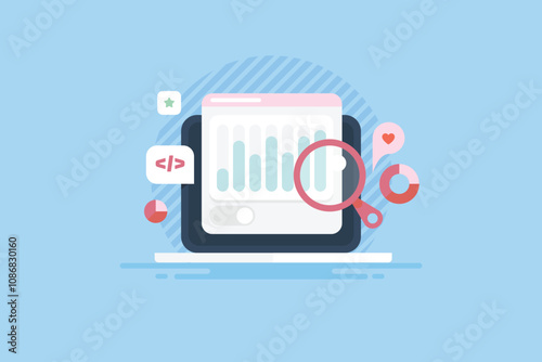 Analysing financial data with software program, business intelligence displays chart and graph diagram concept.