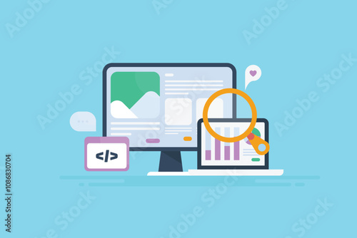 Tracking code installation on website, monitoring user browser web page activity, bounce rate, location and conversion with software script, information technology.