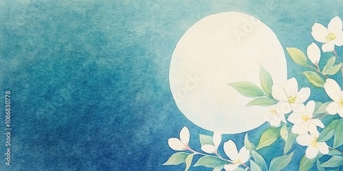 Enchanting Abstract Marketing Background Celebrating the Mid-Autumn Festival, Featuring a Serene Night Sky with Soft Watercolor Tones and Osmanthus Flowers, Perfect for Moon Viewing in 2025, Capturing