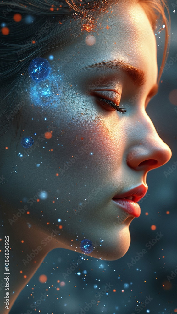 Face layered with space elements symbolizing limitless imagination Face layered with space elements symbolizing limitless imagination