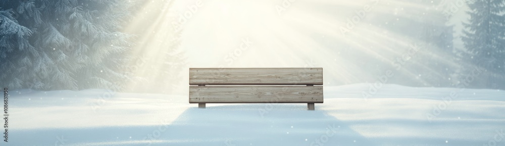 Fototapeta premium Wooden Bench in Snowy Forest Landscape