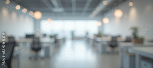 Blurred empty open space office. Abstract light bokeh at office interior background for design