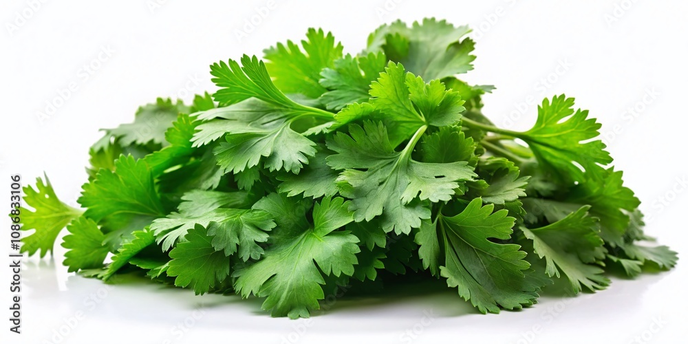 Fresh Green Coriander Leaves for Culinary Use, Masala Chutney, Health Benefits, and Nature Background on White for Cooking and Food Concepts with Copy Space Fresh Green Coriander Leaves for Culinary Use, Masala Chutney, Health Benefits, and Nature Background on White for Cooking and Food Concepts with Copy Space