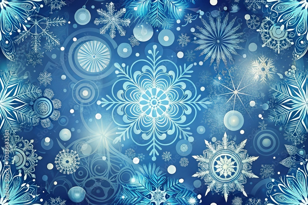 Intricate Blue Winter Snowflake Pattern with Frosty Designs and Abstract Elements, Perfect for Holiday Cards, Winter-Themed Backgrounds, Seasonal Decorations Intricate Blue Winter Snowflake Pattern with Frosty Designs and Abstract Elements, Perfect for Holiday Cards, Winter-Themed Backgrounds, Seasonal Decorations