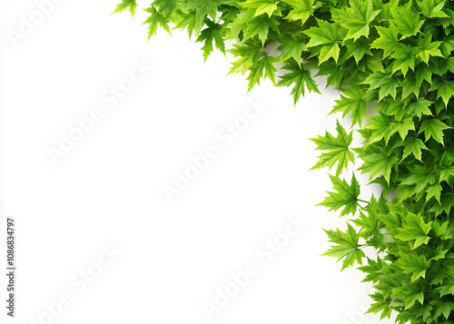 Tree foliage leaves on corner border, on isolate white background, Clipping path