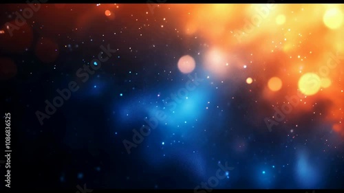 Elegant blue and gold bokeh lights with sparkling particles floating on a deep navy background. Perfect for holiday greetings, luxury branding, or festive celebrations