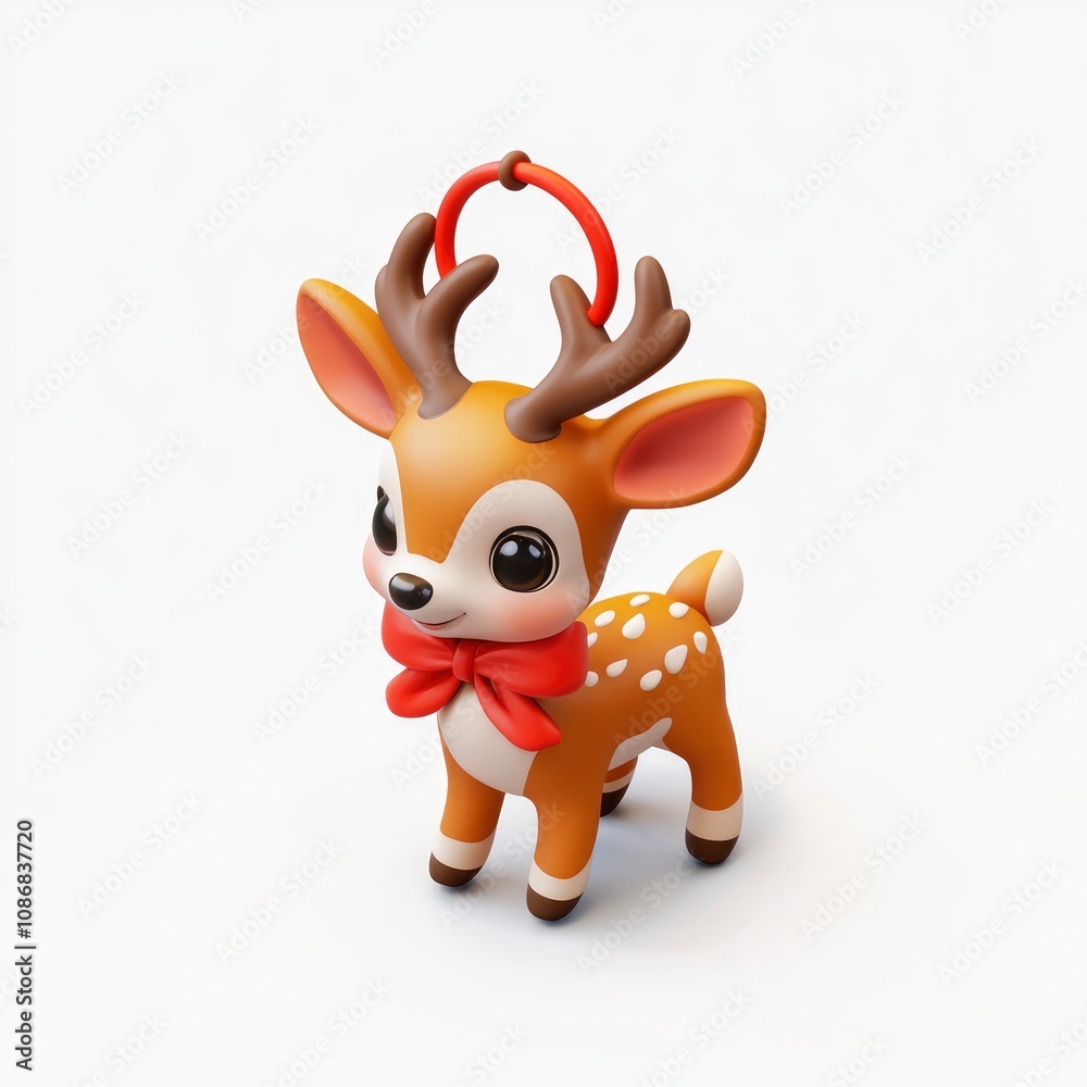 Adorable 3D Render of a Christmas Reindeer with Red Bow Adorable 3D Render of a Christmas Reindeer with Red Bow