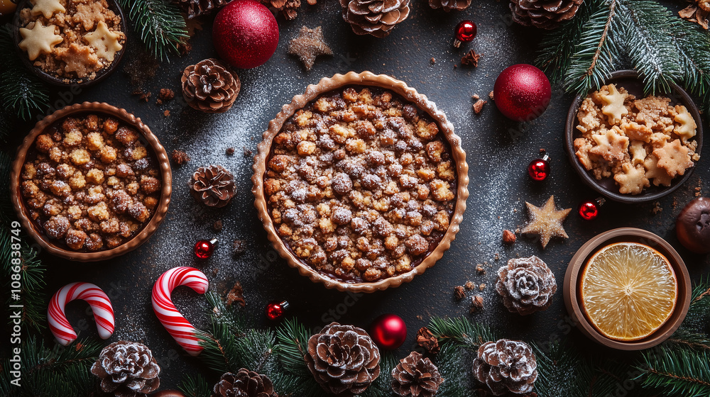 Festive Christmas Pies with Holiday Decorations Festive Christmas Pies with Holiday Decorations