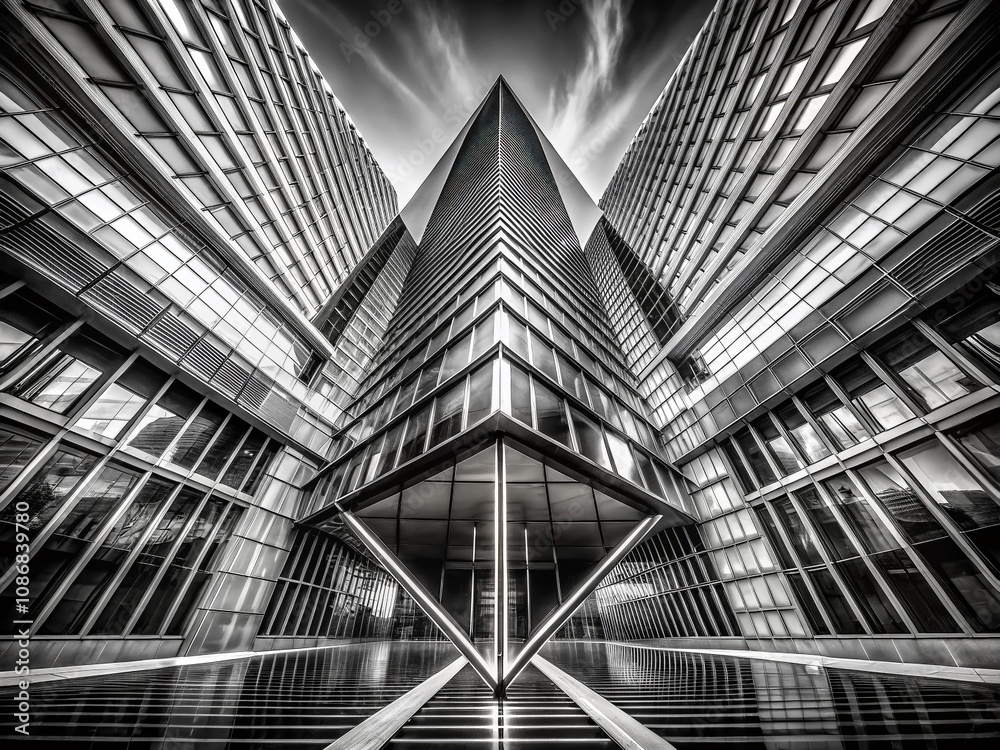 Fototapeta premium High-Contrast Black and White Architectural Lines and Patterns Showcasing Symmetry and Structural Elegance in Long Exposure Photography