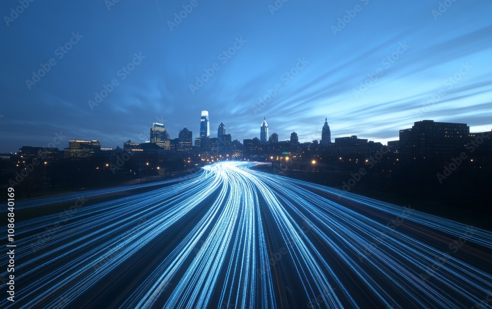 Fototapeta premium Cityscape at Night with Moving Lights