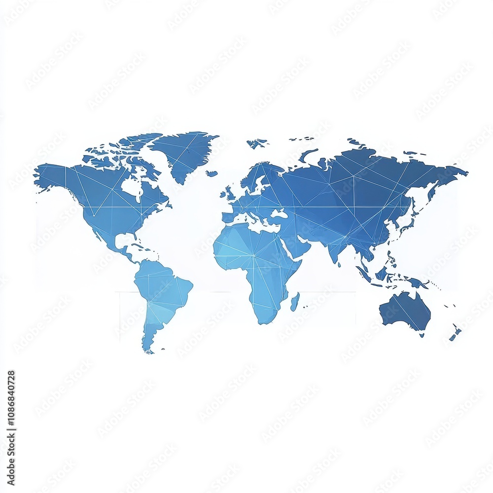 Detailed World Map Illustration with Geometric Patterns and Shades of Blue, Ideal for Educational and Informational Purposes Detailed World Map Illustration with Geometric Patterns and Shades of Blue, Ideal for Educational and Informational Purposes