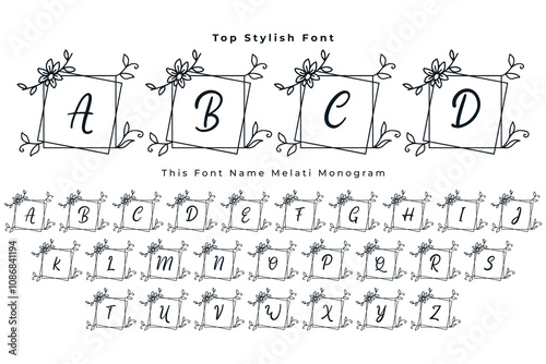 This Font Name Melati Monogram. For wedding invitations, cards, decoration.