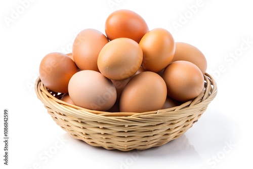 Wallpaper Mural Stack of fresh chicken egg in basket wicker bamboo. Isolated on white background with copy space. Suitable for editing and used for food and nutrition Torontodigital.ca