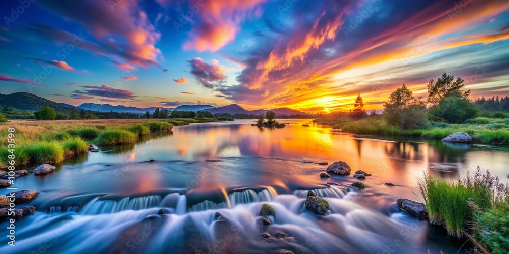 custom made wallpaper toronto digitalInspiring Long Exposure Landscape at Dawn with Vibrant Colors and Gentle Water Flow, Perfect for Motivational Themes and Uplifting Visuals in Nature and Adventure Concepts